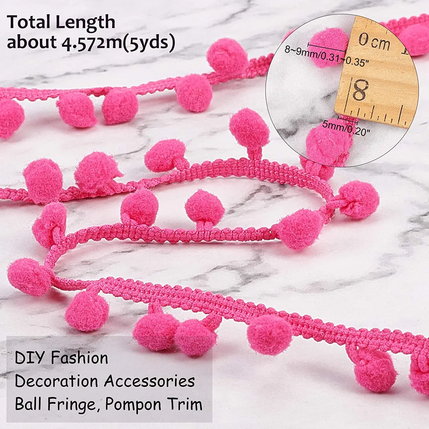 Nastro Con Pon Pon Da 20 Metri – Rifinitura Con Pompon Da 1 Cm Per Cucito Creativo, Decorazioni E Fai Da Te – Colore Arancione