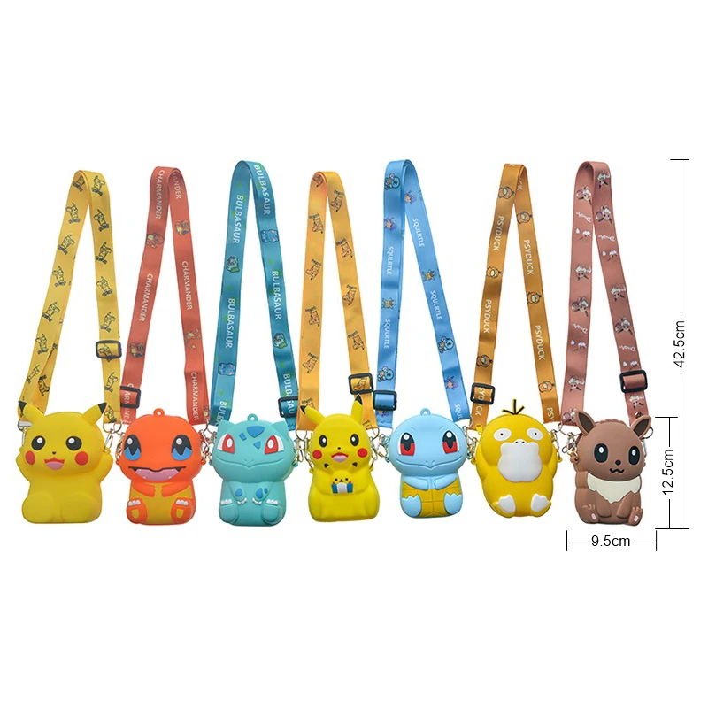 New Pokenon Anime Figure Pikachu Eevee Charmander Silicone Coin Purse Belt Bag Cute Fashion Shoulder Bag Toy For Kids Xmas Gifts