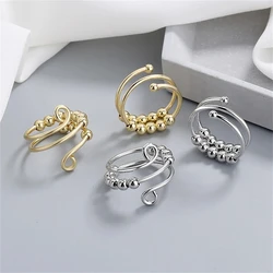 Punk Anxiety Rings For Women Men Spiral Fidget Beads Ring Nice Trend Jewelry Rotate Freely Anti Stress Stainless Steel Ring Gift