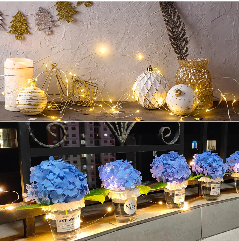 EU Power Supply LED Copper Wire Fairy Lights String 10/20/30/50M Holiday Party Home Decoration Lamp For Christmas Garden Decor