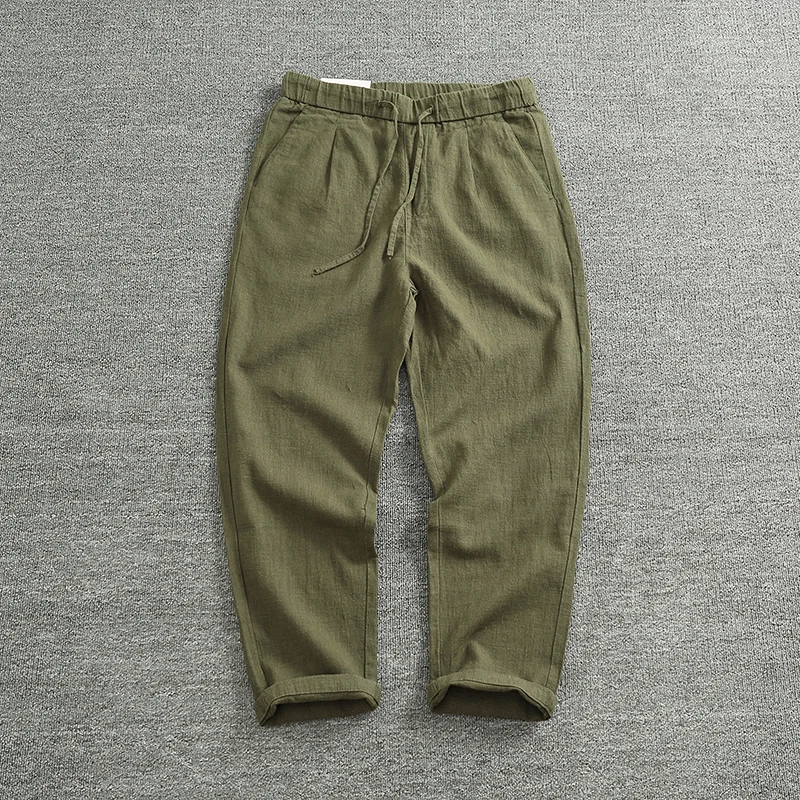 レトロな日本風アート麻メンズルーズストレートチューブコーンパンツ綿麻トレンディビジネスカジュアル万能ロングパンツ