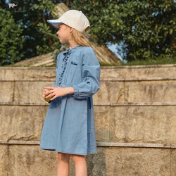 Dave Bella Girls Baby Denim Dress 2025 Spring Fashion Casual Cotton College Style Baby Children's Dress Party Outdoor DK1250007
