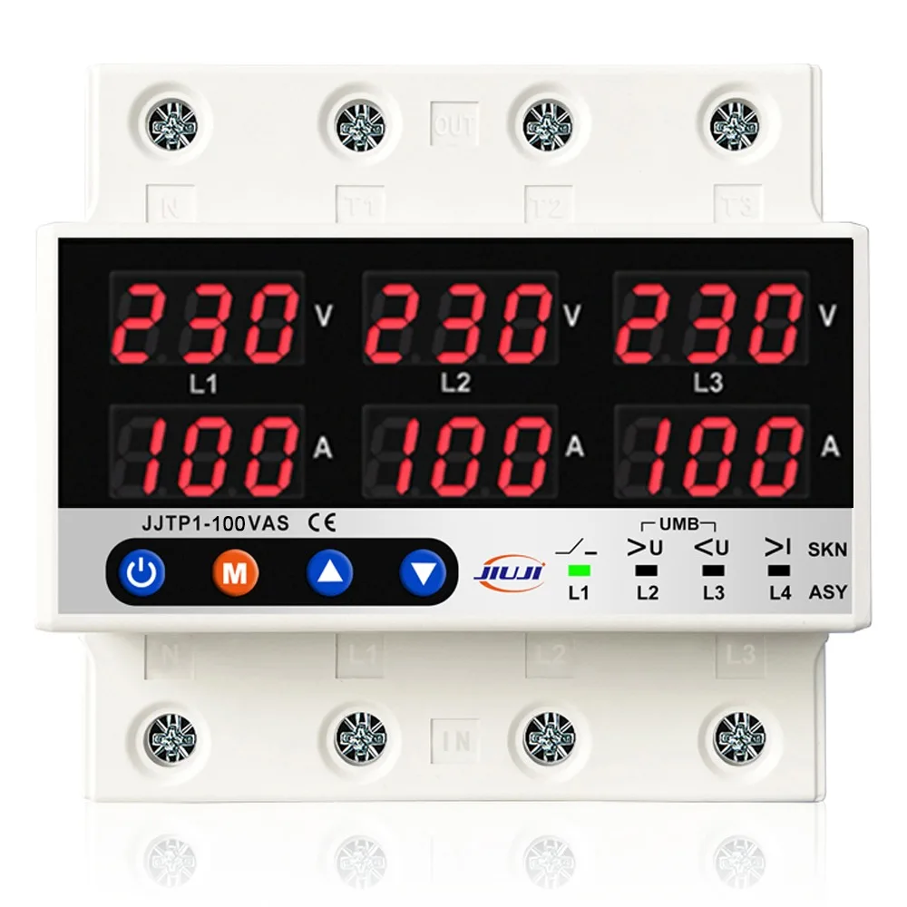 PC Under Voltage Protector Adjustable Setting AC120V-300V 3 Phase Relay 3P4W Configuration 63A Rating Overcurrent Protector