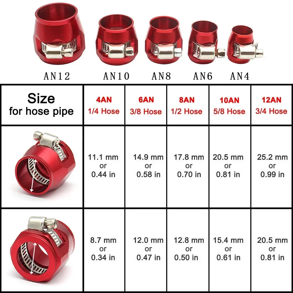 1lot=2pcs Hose Clamp AN4 AN6 AN8 AN10 AN12 Fuel Pipe Clip Oil Water Tube Hose Fittings Finisher Clamps Hex Finishers