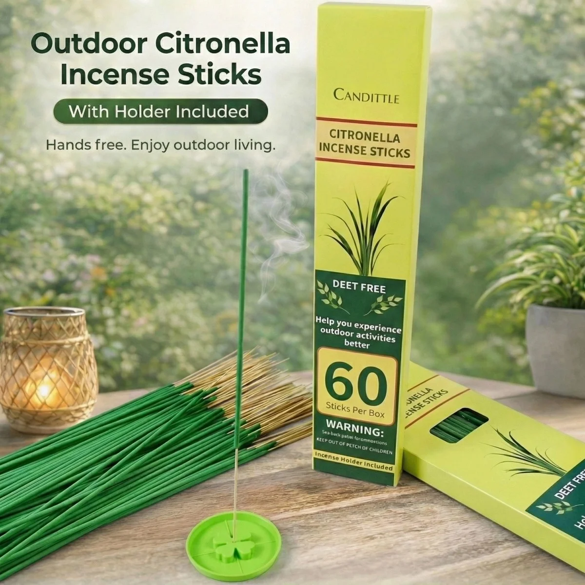 Bastão de incenso repelente de mosquitos, capim-limão, citronela, para jardim ao ar livre, quintal, pesca, churrasco, acampamento