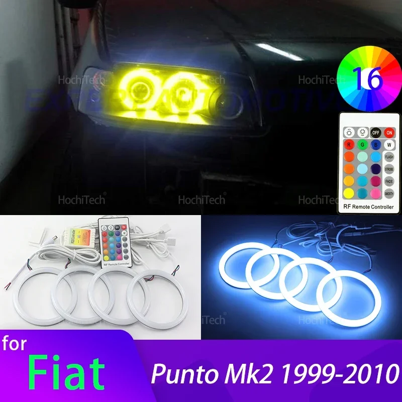 For Fiat PUNTO MK2 1999-2010 Car Accessories High Quality 16-Color Ultra Bright RGB Cotton LED Angel Eye Rings Daytime Light