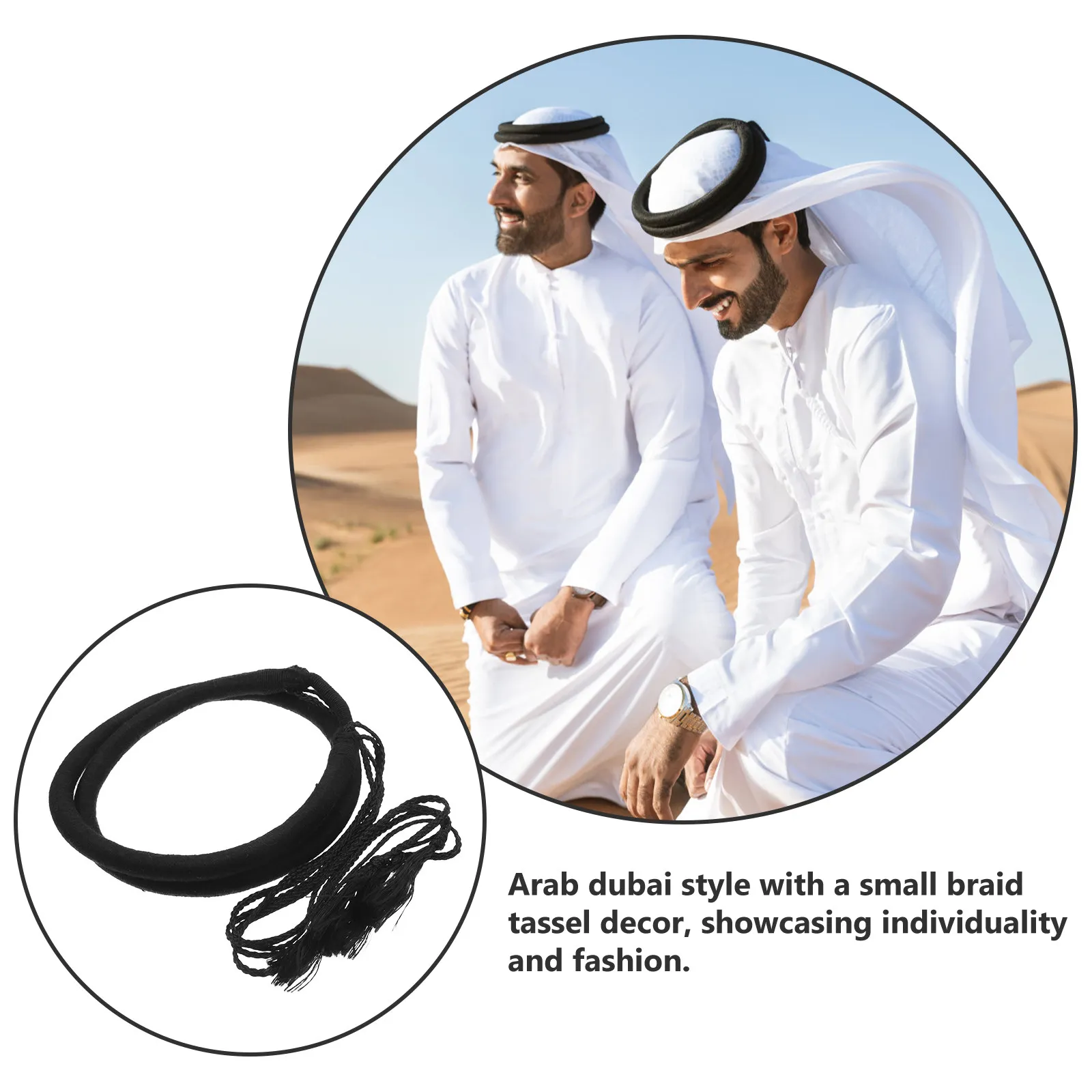 

Arab Shemagh Headband Black Wool Braided Tassel Stylish Men Arab Turban Hairband Muslim Headwear Arabian Costume Accessory