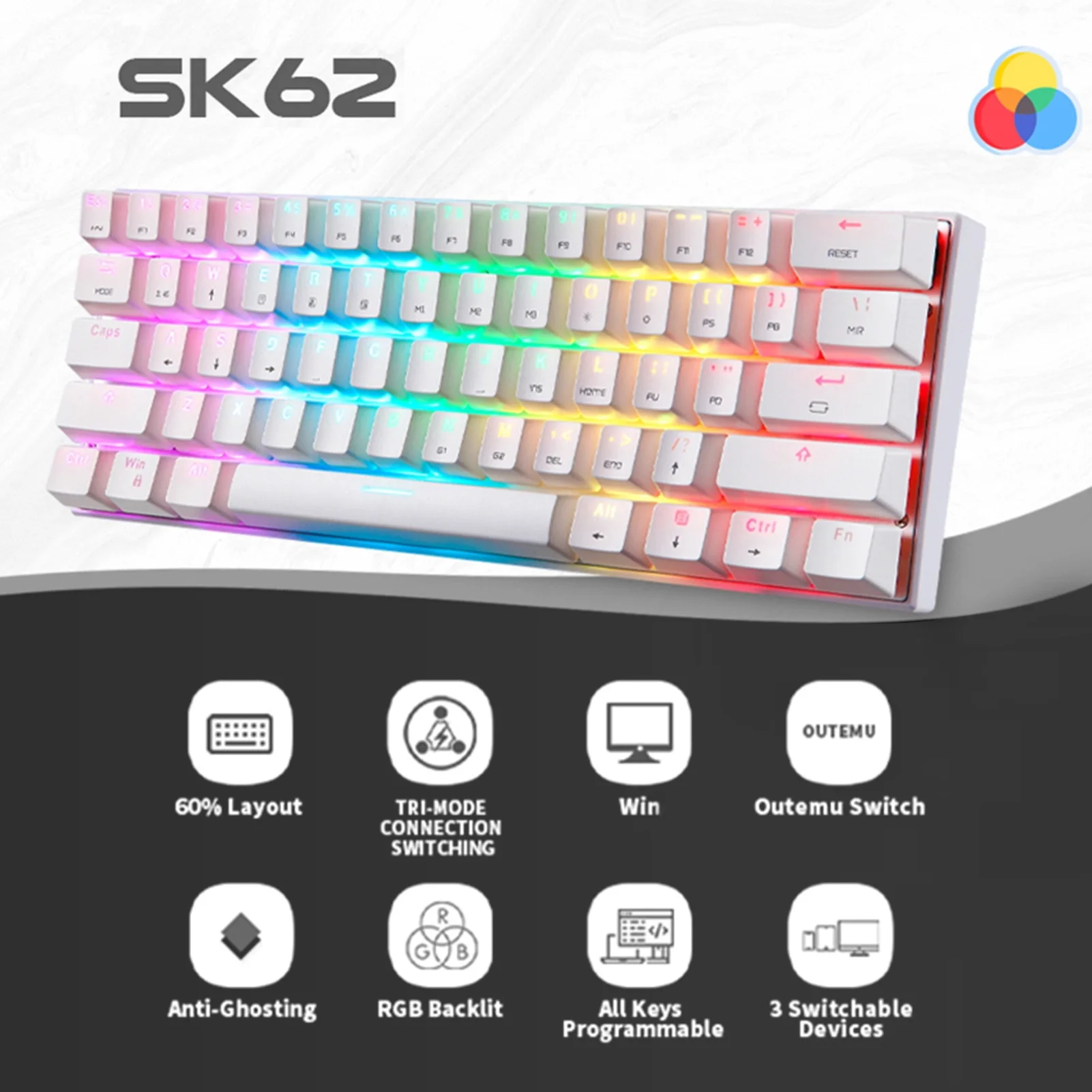 

Microscope SK62 BT Wireless Gaming Mechanical Keyboard 61 Keys RGB Backlight Blue Macro Drive For Laptop PC