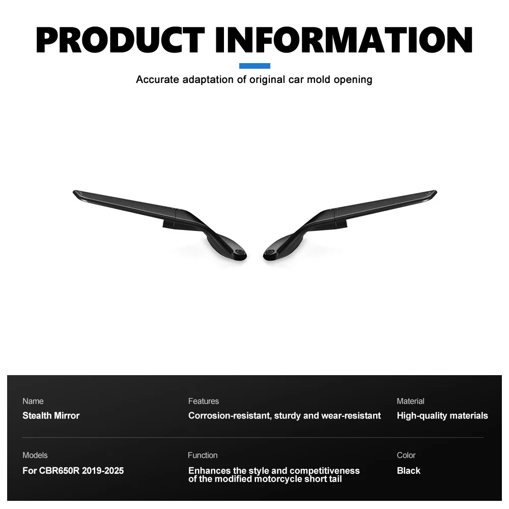 Motorcycle Stealth Wind Wing Mirror Anti Glare Blue Lens Side Rearview Mirror For Honda CBR650R 2019-2025 Replacement Parts