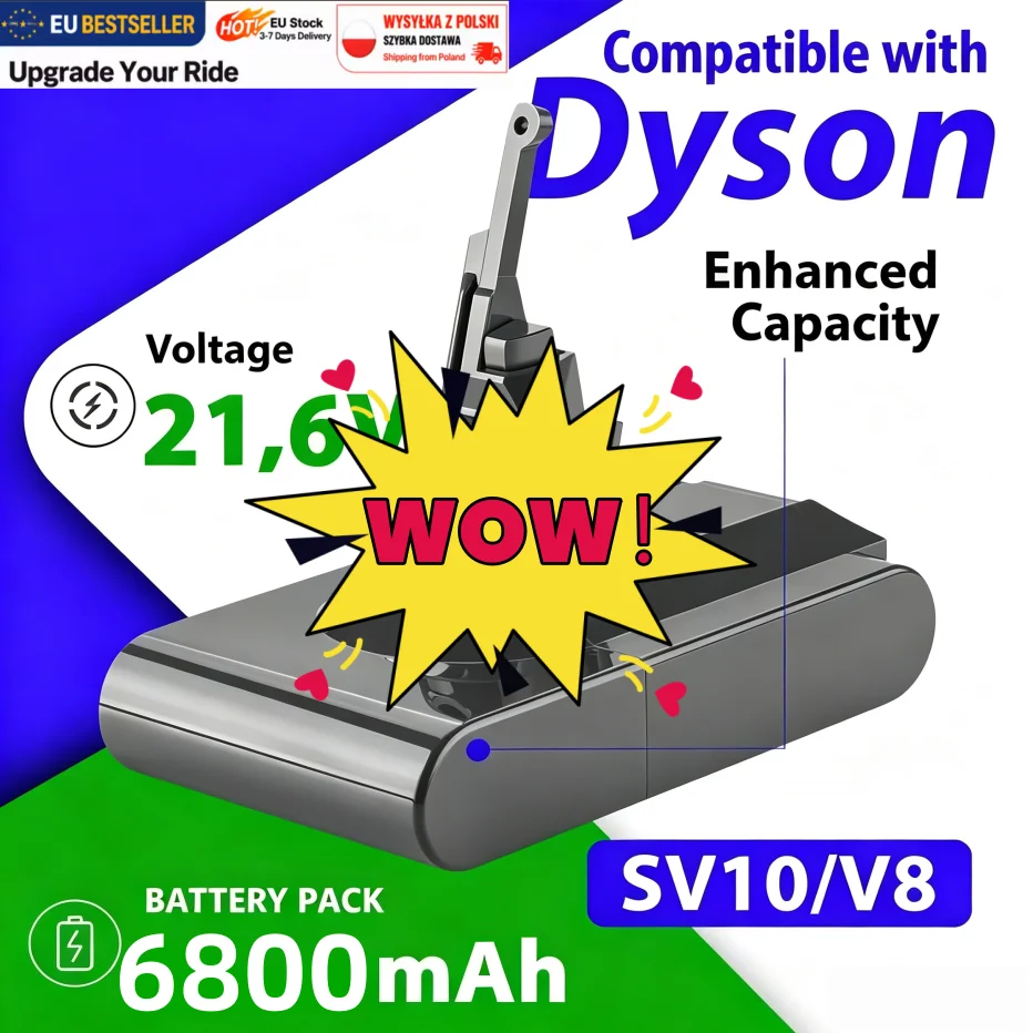 Für Dyson V8 Akku 12800mAh Lithium-Ersatzakku für Dyson V8 SV10 Kompatibel mit V8 Animal, V8 Absolute, V8 Motorhead