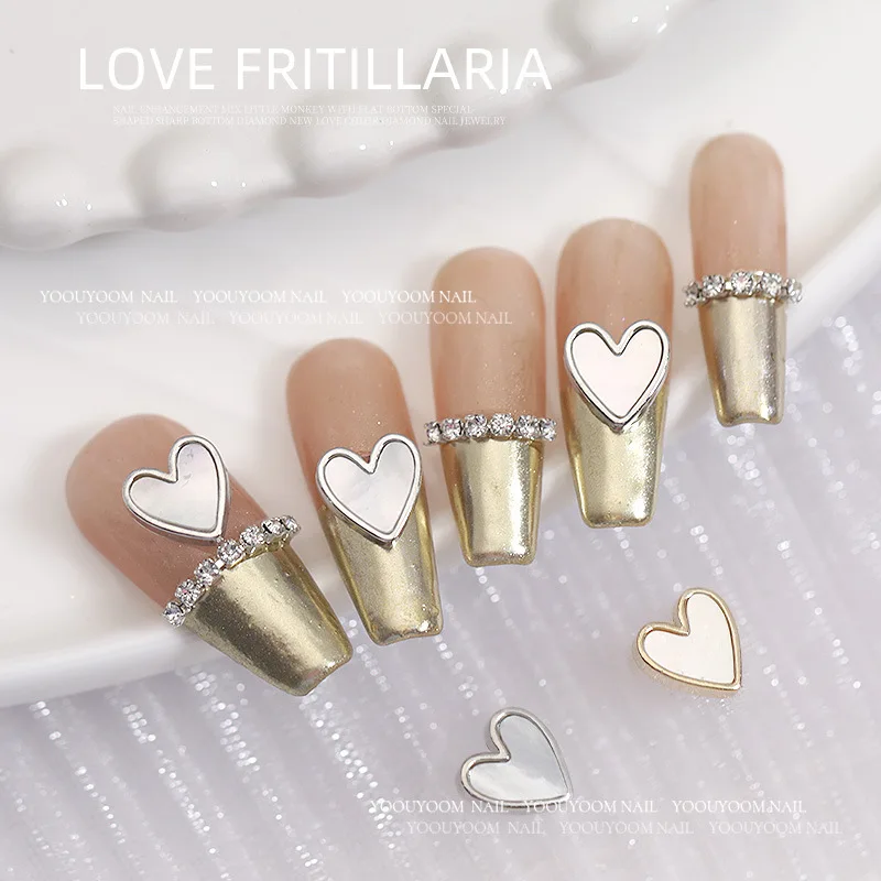 The New Gold and Silver Bound Heart Shape Alloy Flat Back Nail Art Rhinestones 3D Manicure Ornament Accessories Diamond