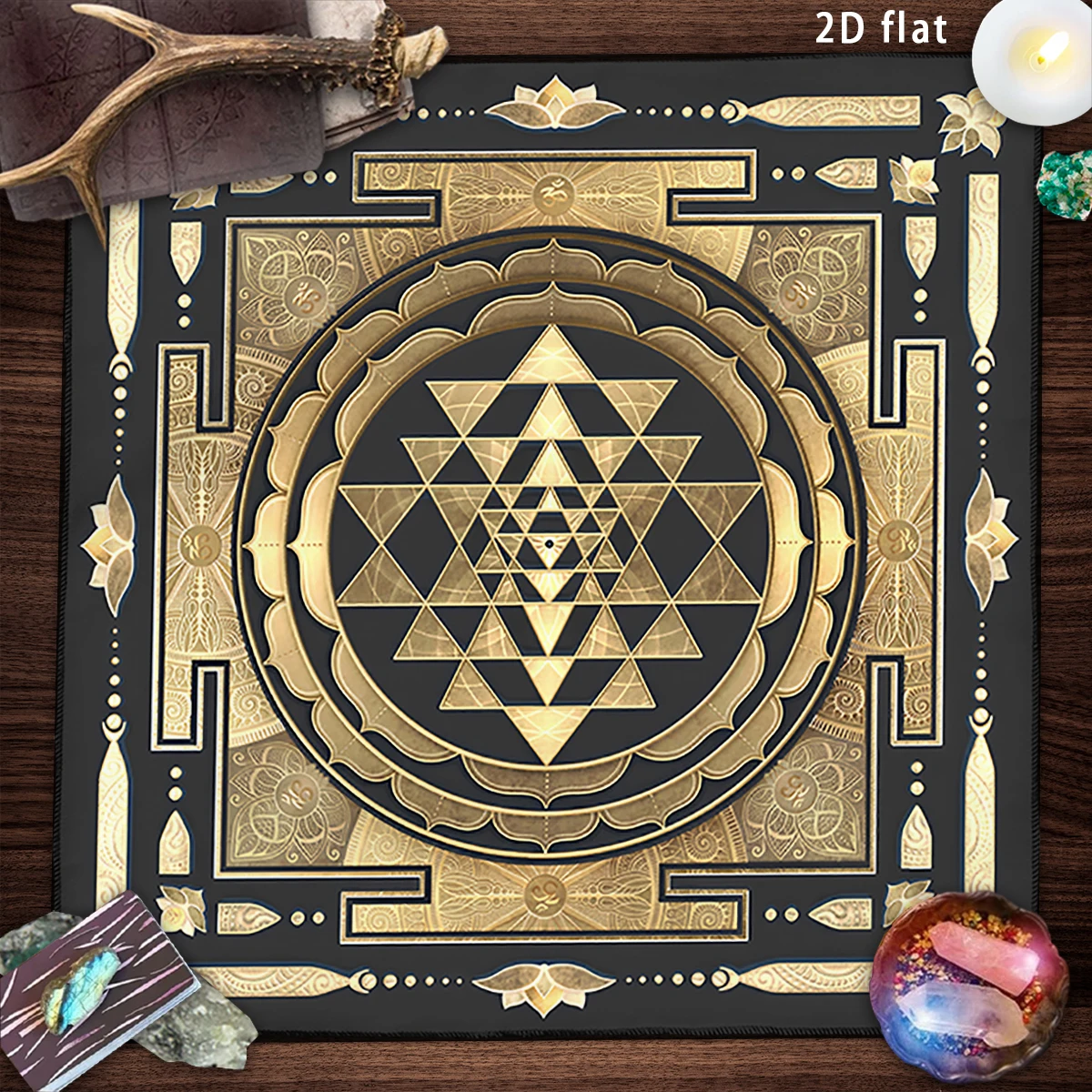 50/75/110/137cm Tarot mat Golden Sacred Geometry Altar Cloth Spiritual Mandala Square Tarot Tablecloth For Divination Decor