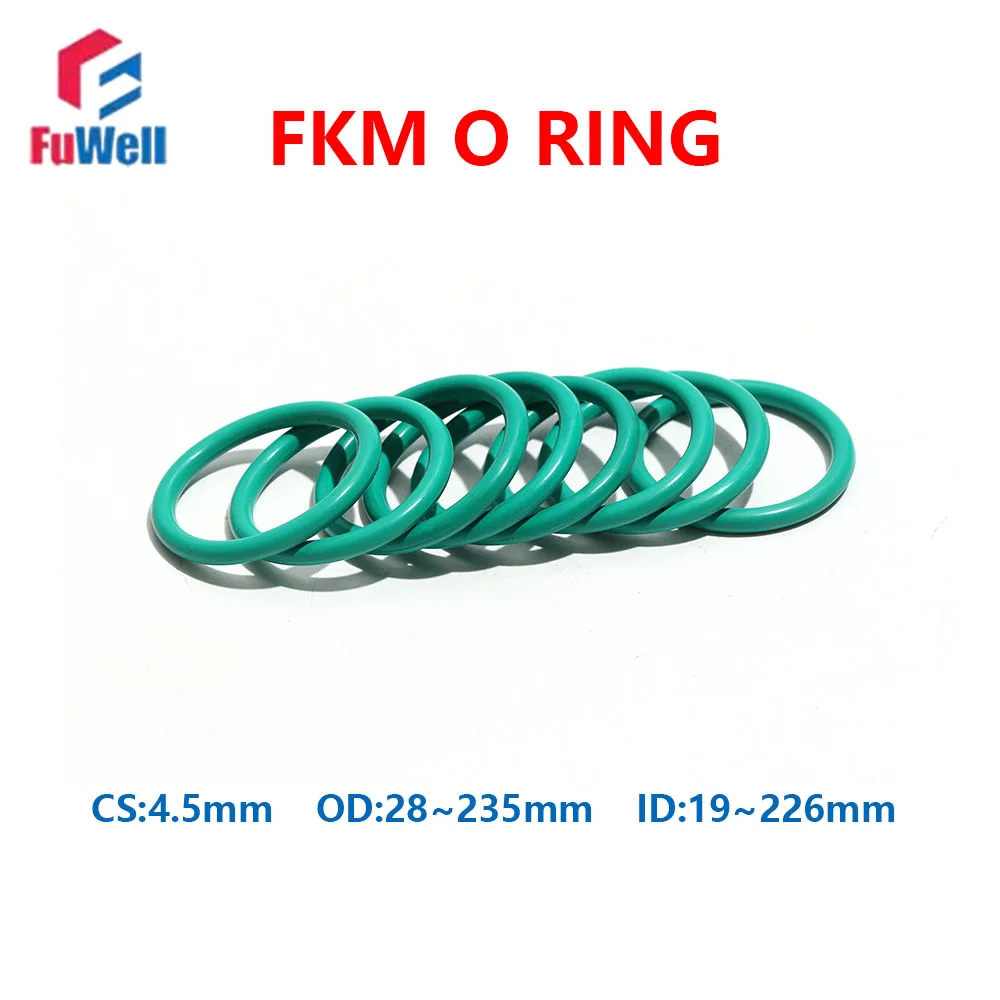 

Fuwell 10 шт., масло-кислотная, щелочная, уплотнительная шайба, FKM FPM, прокладка CS 4,5 мм, зеленая фторкаучуковая уплотнительная прокладка, наружный диаметр 28 ~ 235 мм