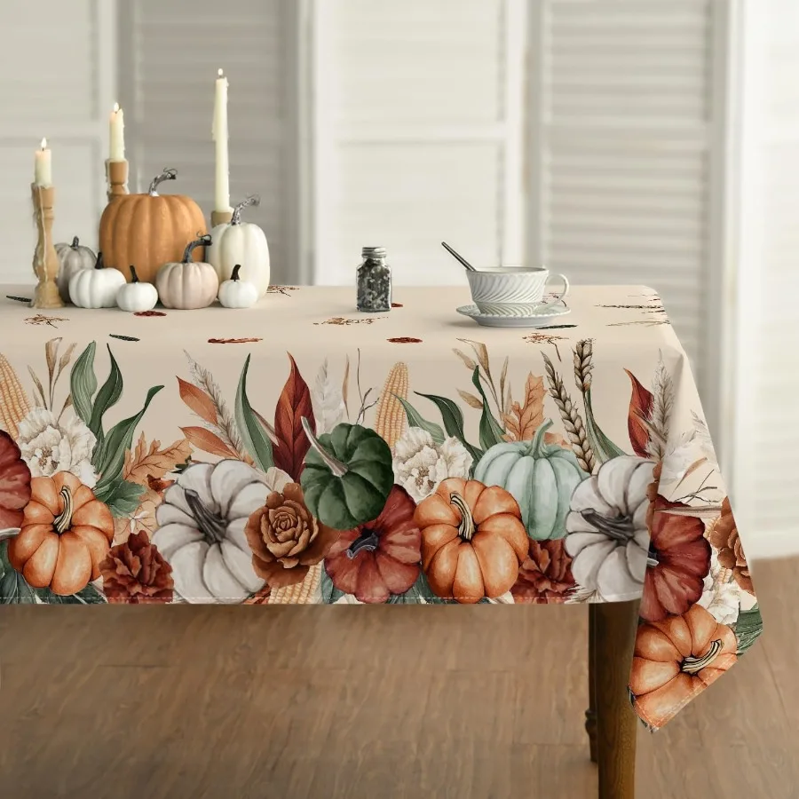 

Fall Tablecloth 60×84 Inch Rectangular Flower Autumn Harvest Pumpkin Washable Seasonal Table Cover for Party Picnic Dinner Deco