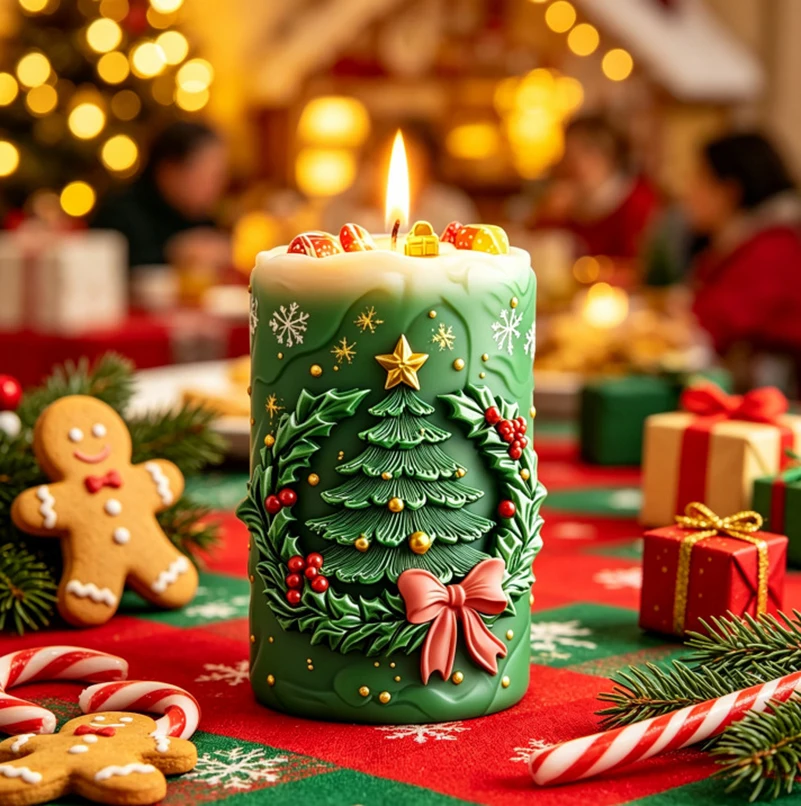 Embossed Candle Mold Silicone Holiday Decoration Mold Cylindrical Silicone Mold Clear Textured For Diy Craft Lovers Ornament