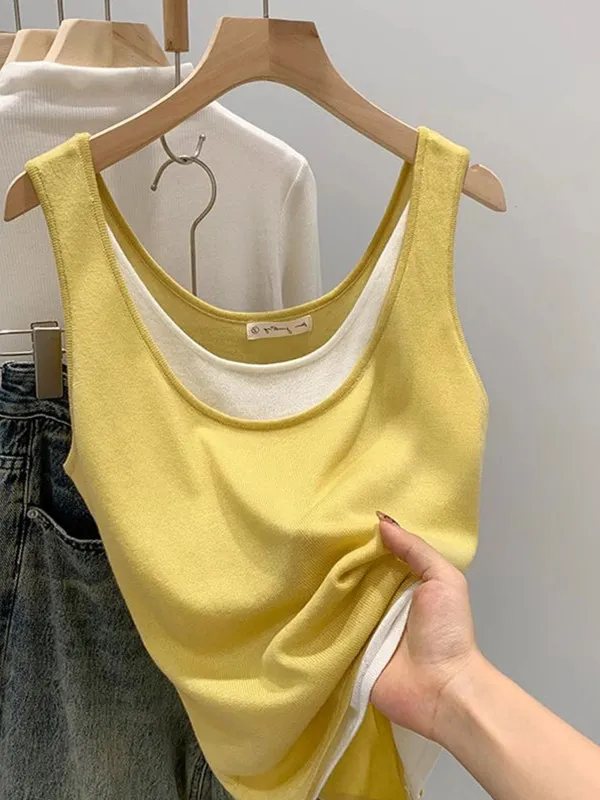 Yellow Strapless Vest Top Women's Short Style Inner Wear Beautiful Back Design Summer Sportswear Fake Two-Piece Set Outerwear