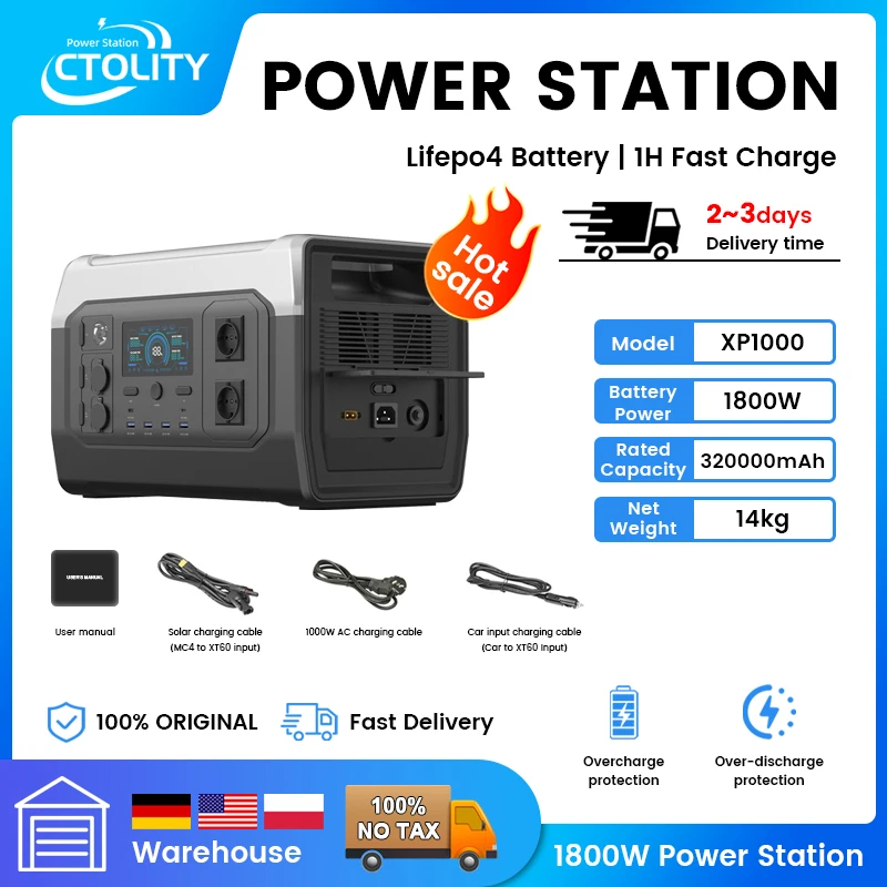 Estación de energía portátil de 1000W, batería Lifepo4 de 1800w, función UPS, onda sinusoidal pura, аряд Biznesнци, 220v, chemisesртав coi эssuraро elemнция