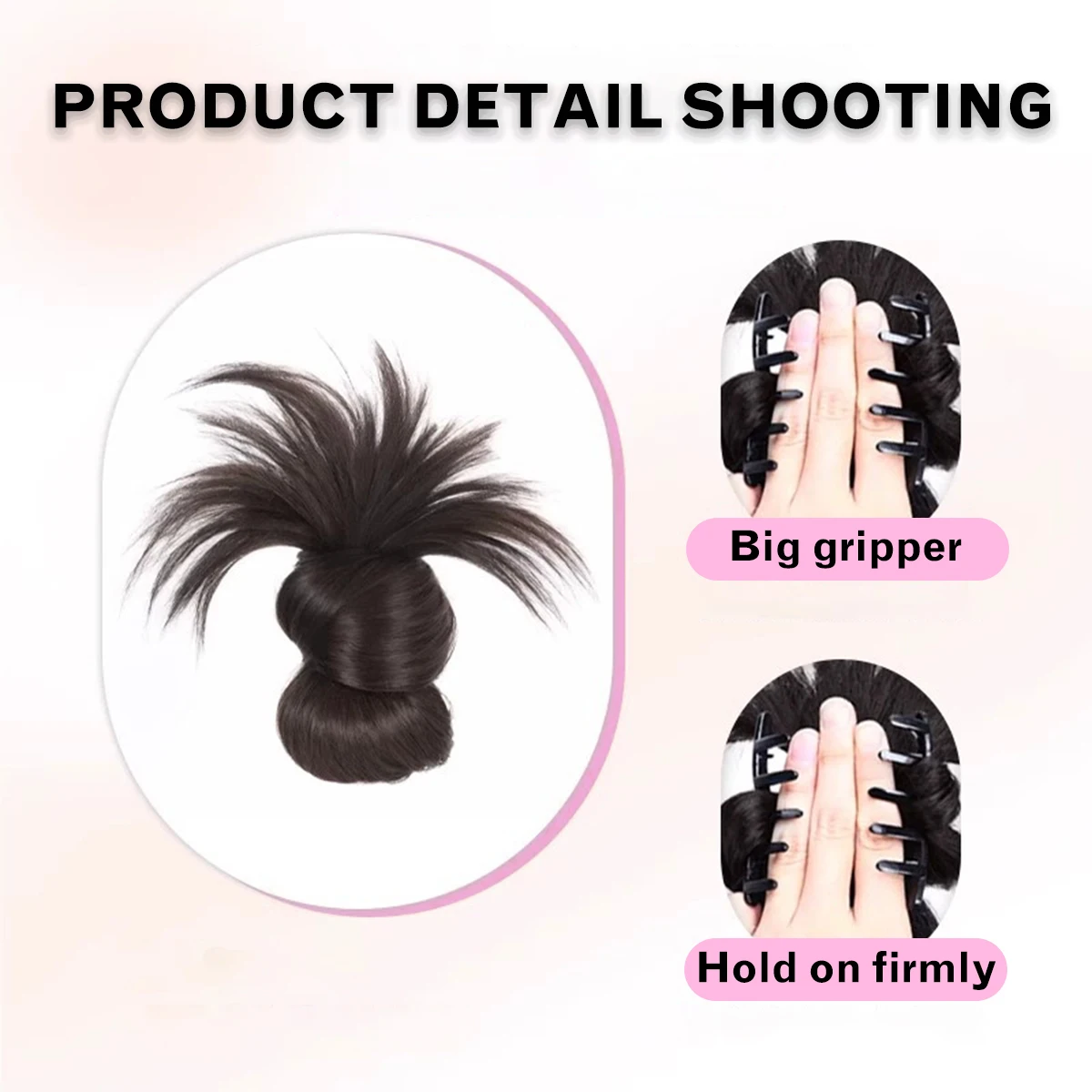 Syntetyczna peruka z klipsem, peruka typu \"meatball head\", naturalne pióra, damska peruka z kucykiem, kok, brązowe czarne włosy, urządzenie do stylizacji włosów \"pan hair\".