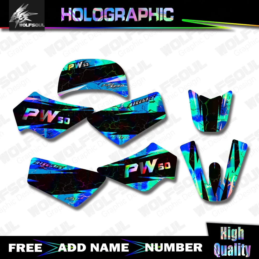 Image of Motorrad-Hologramm-Hintergründe, Aufkleber, Grafiken, Sticker-Sets für Yamaha PW50 PW 50 PIT ALLE BAUJAHRE, Vollständige Nummerierung, Individuell Anpassbar