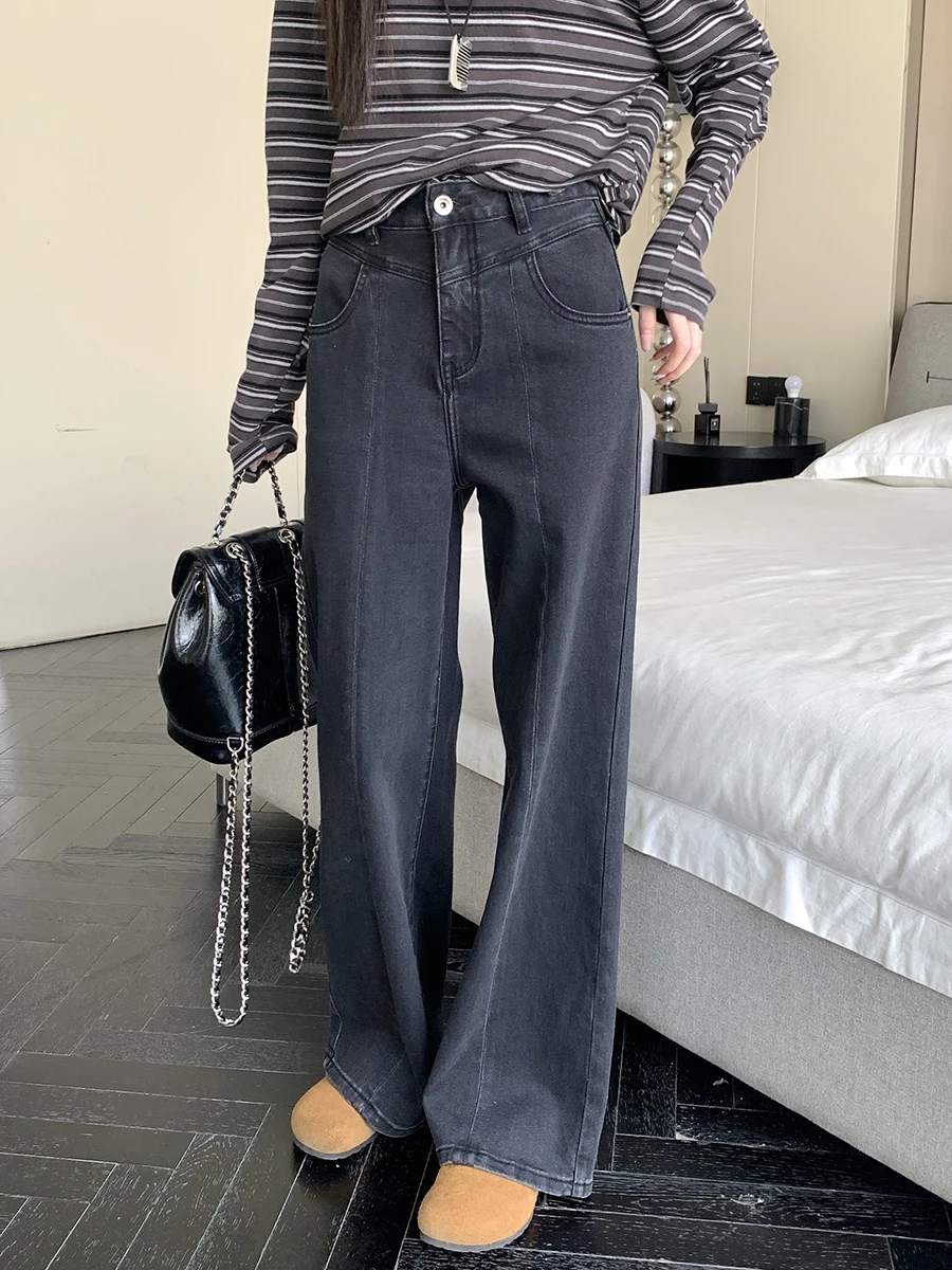 

Свободные широкие джинсы, женские длинные брюки прямого кроя с высокой талией, осеннее новое поступление, джинсовые брюки длиной до пола