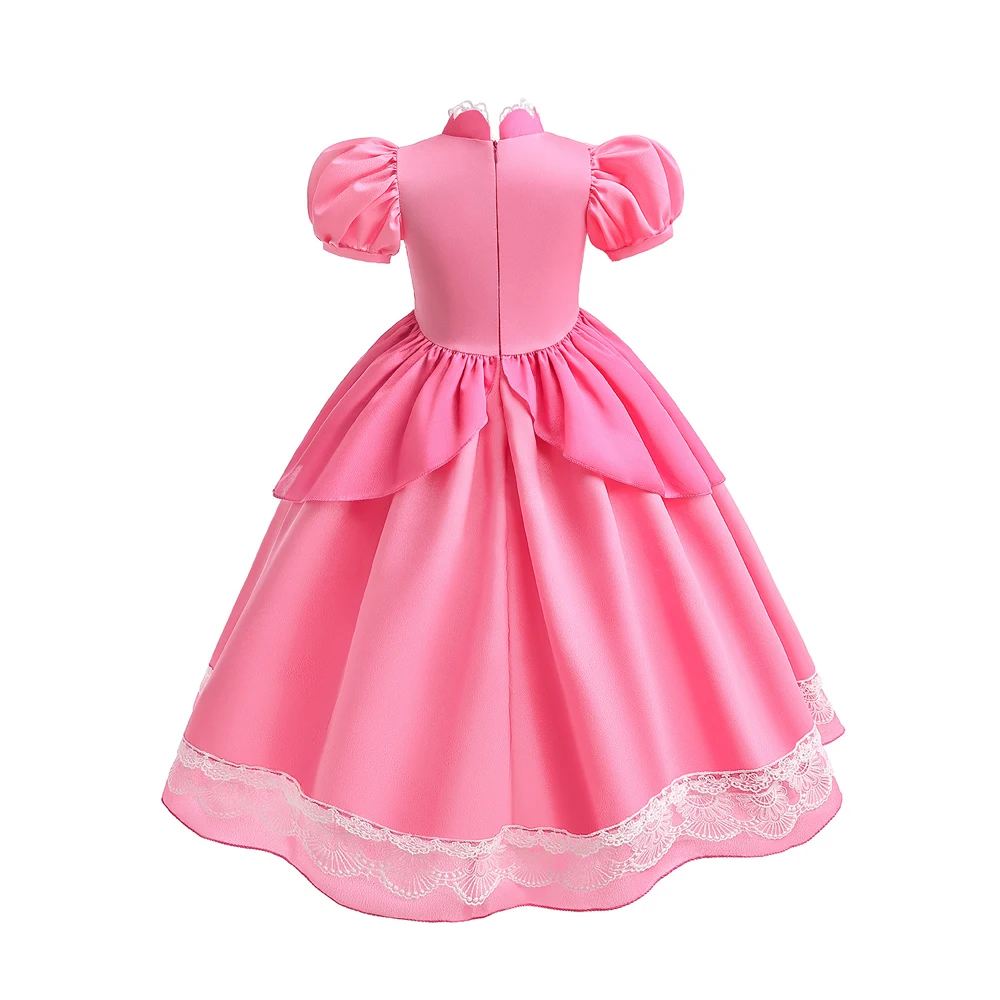 Peach Rosalina Dress Girls Daisy Cosplay Clothes Children Halloween Dress Up Outfits Summer Lace Applique Princess Costume