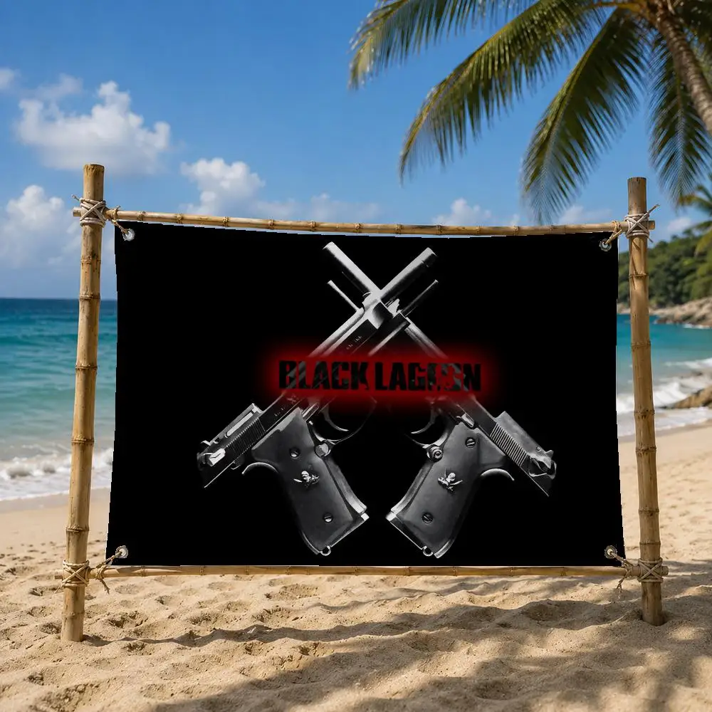 Black Lagoon Gun Action Flags Room Bedroom Home Outdoor Wall Hanging Concert Printed Background Decoration Art Banne