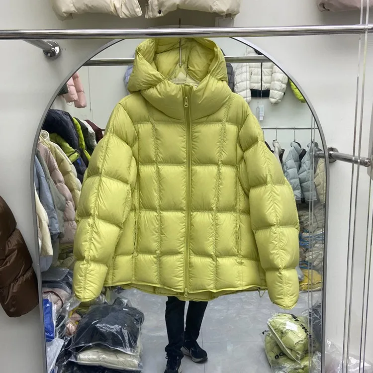 

Winter New White Down Jacket Women's Hooded Puffer Jacket Women Cloud Puff Square Grid White Duck Down Loose Short Style Coat
