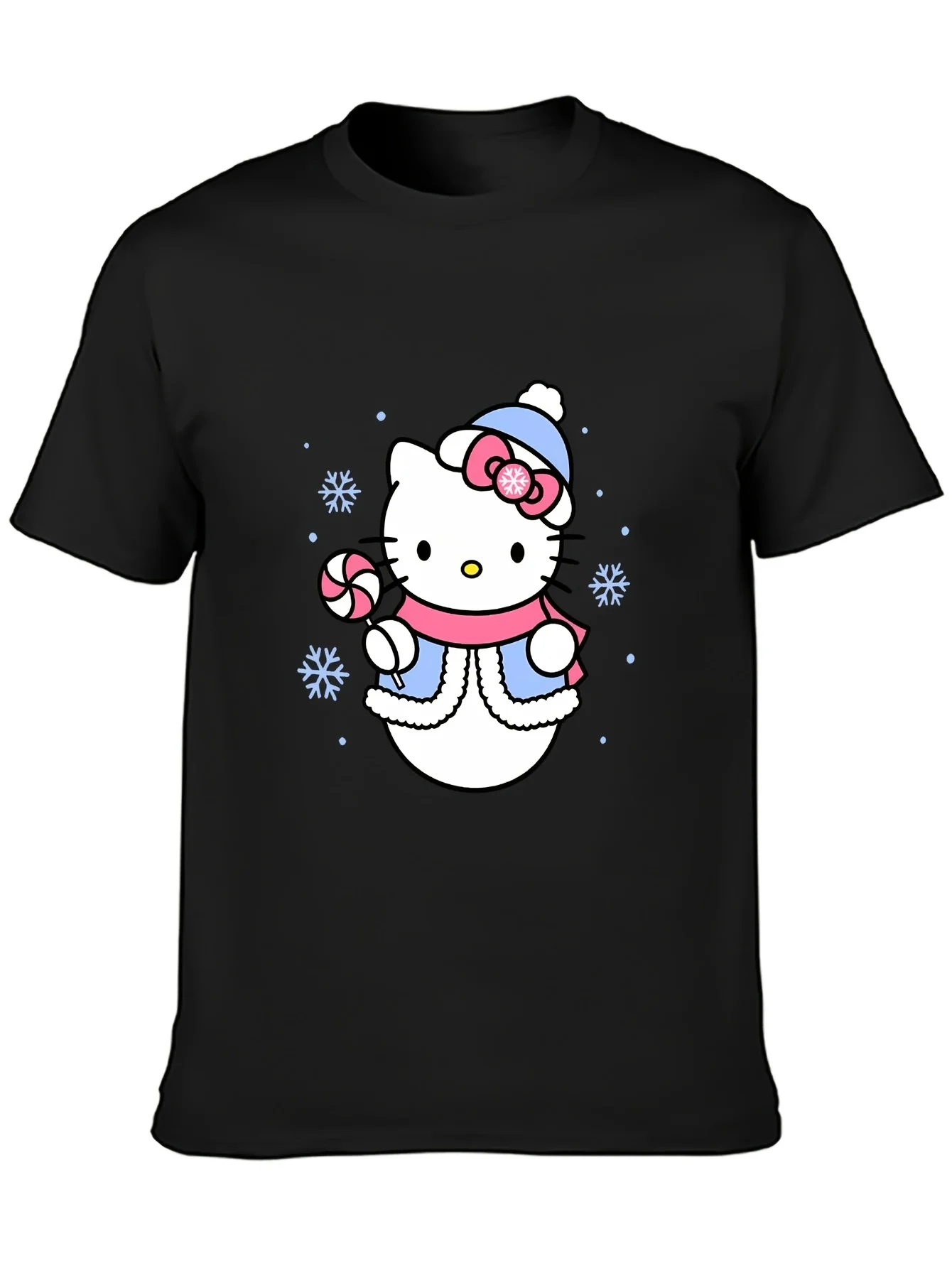 

Winter Snowman Hello Kitty Graphic Printing Summer Autumn Winter Cotton Men's and Women's T-shirts Short Sleeves Luxury Outdoor