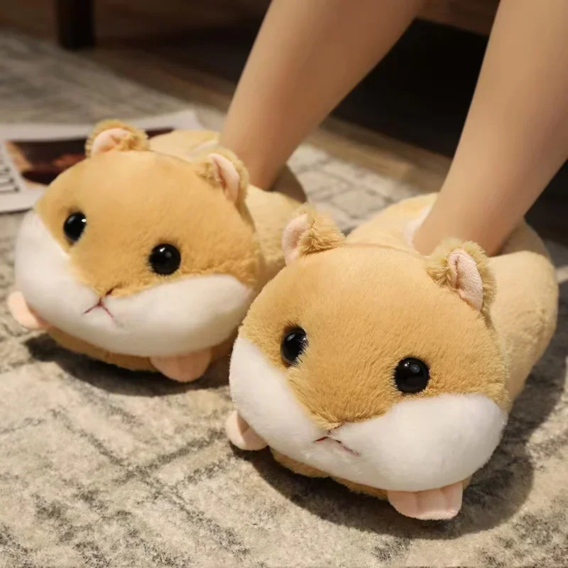 7 Colors Cute Cartoon Animal Plush Slippers Husky Dog Hamster Rabbit Bunny Soft Stuffed Shoes Warm Winter Indoor Slides