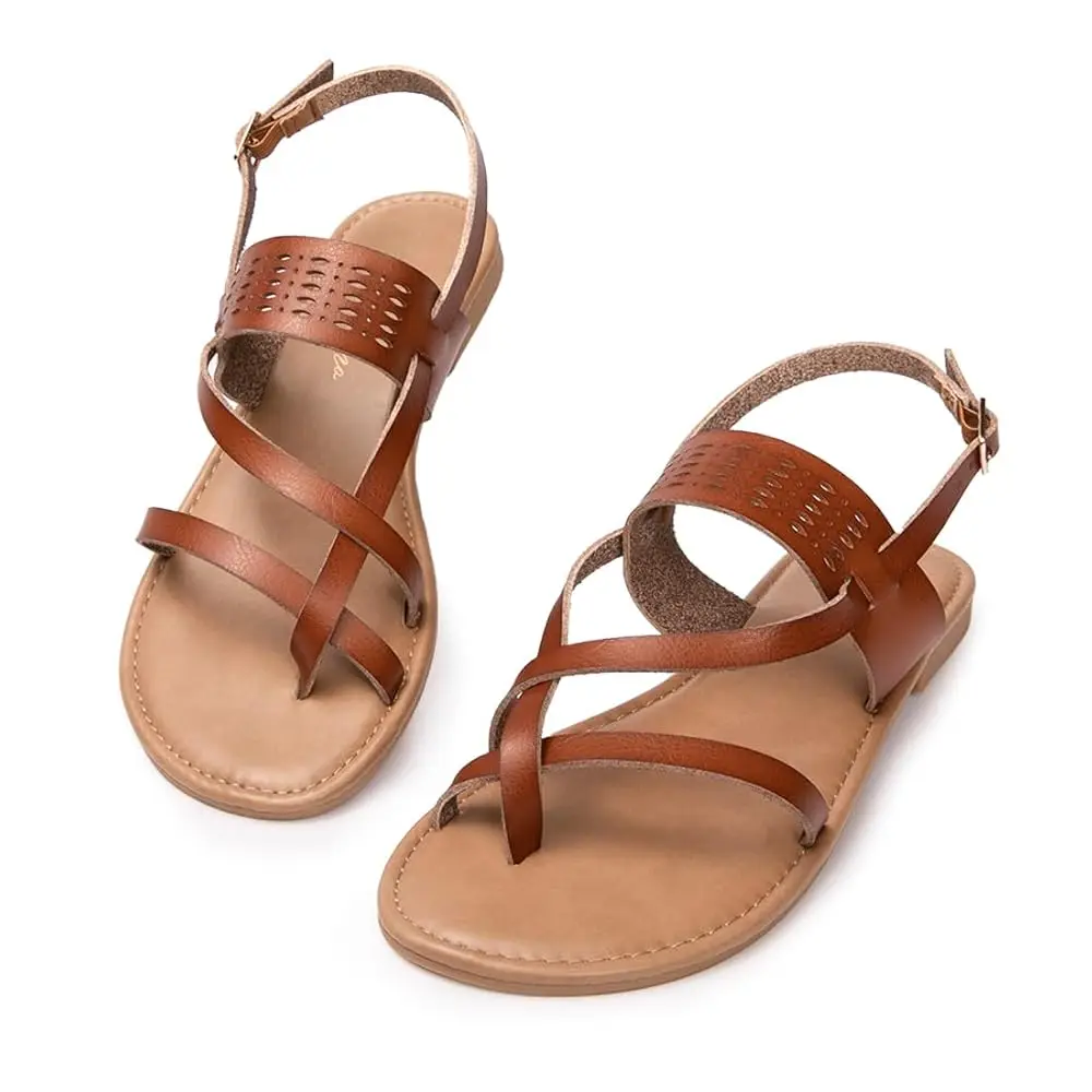 

Womens Strappy Flat Sandals Leathe Gladiator Sandals Summer Casual Fisherman Thong