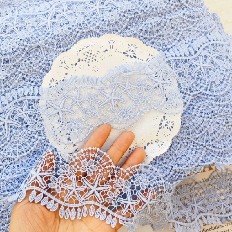 2Yard Light Blue Star Embroidery Lace Trim Wedding Dress Decorative Ribbon Tape Clothes Trimming DIY Sewing Material Accessories