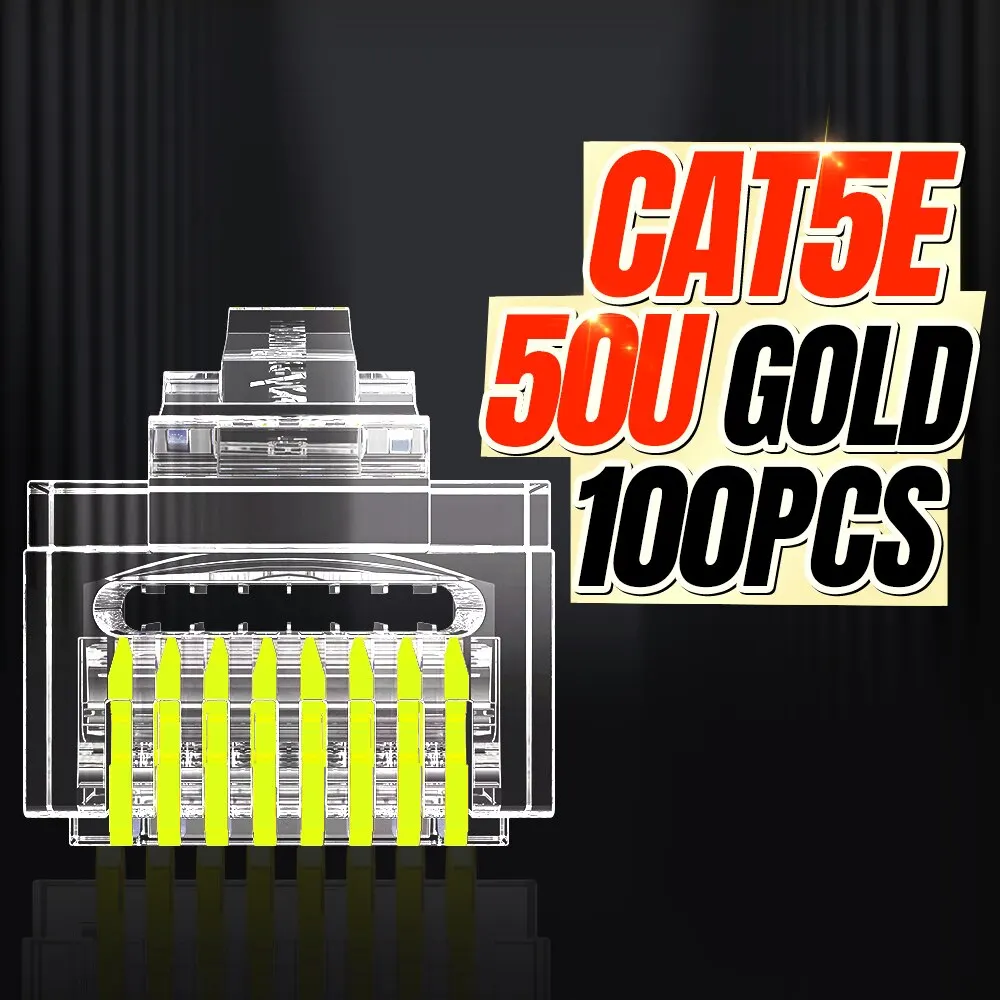 Ampcom rj45 stecker passieren cat6 cat5e modulare stecker netzwerk enden utp 3u 50u vergoldetes 8 p8c crimp ende für ethernet kabel
