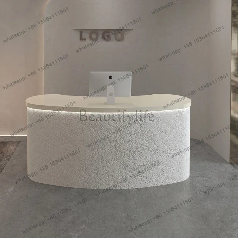 Factory Direct Sales Round Brown Reception Desks Luxury Boutique Decor Arched Clothing Reception Desk White Small Empfangs Theke