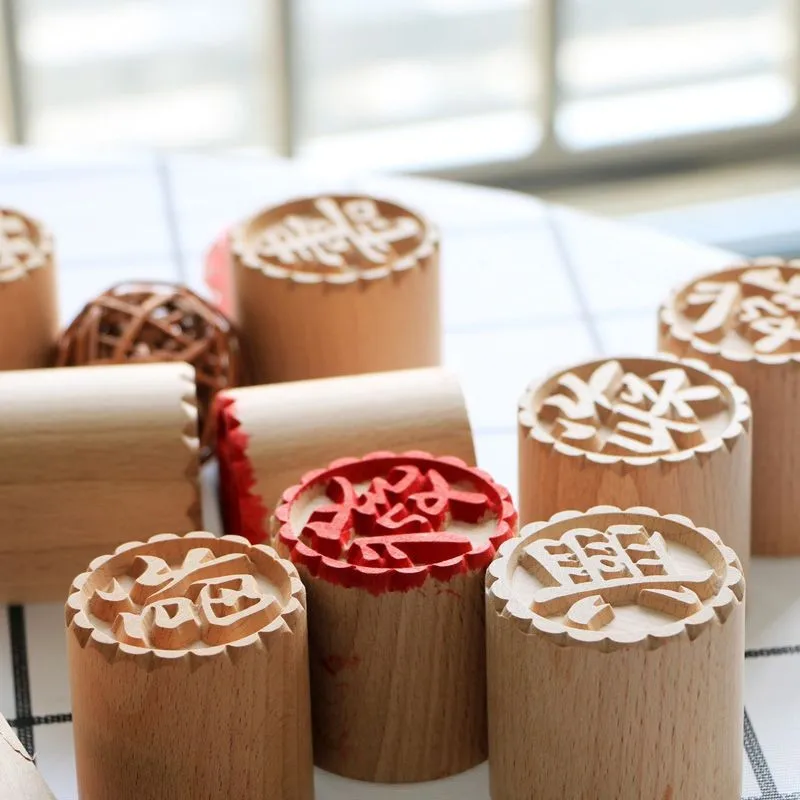Wooden Meat Mooncake Stamp Pear Wood Baking Tools for Pastry And Noodles Floral Cake Stamp White Paste Seal