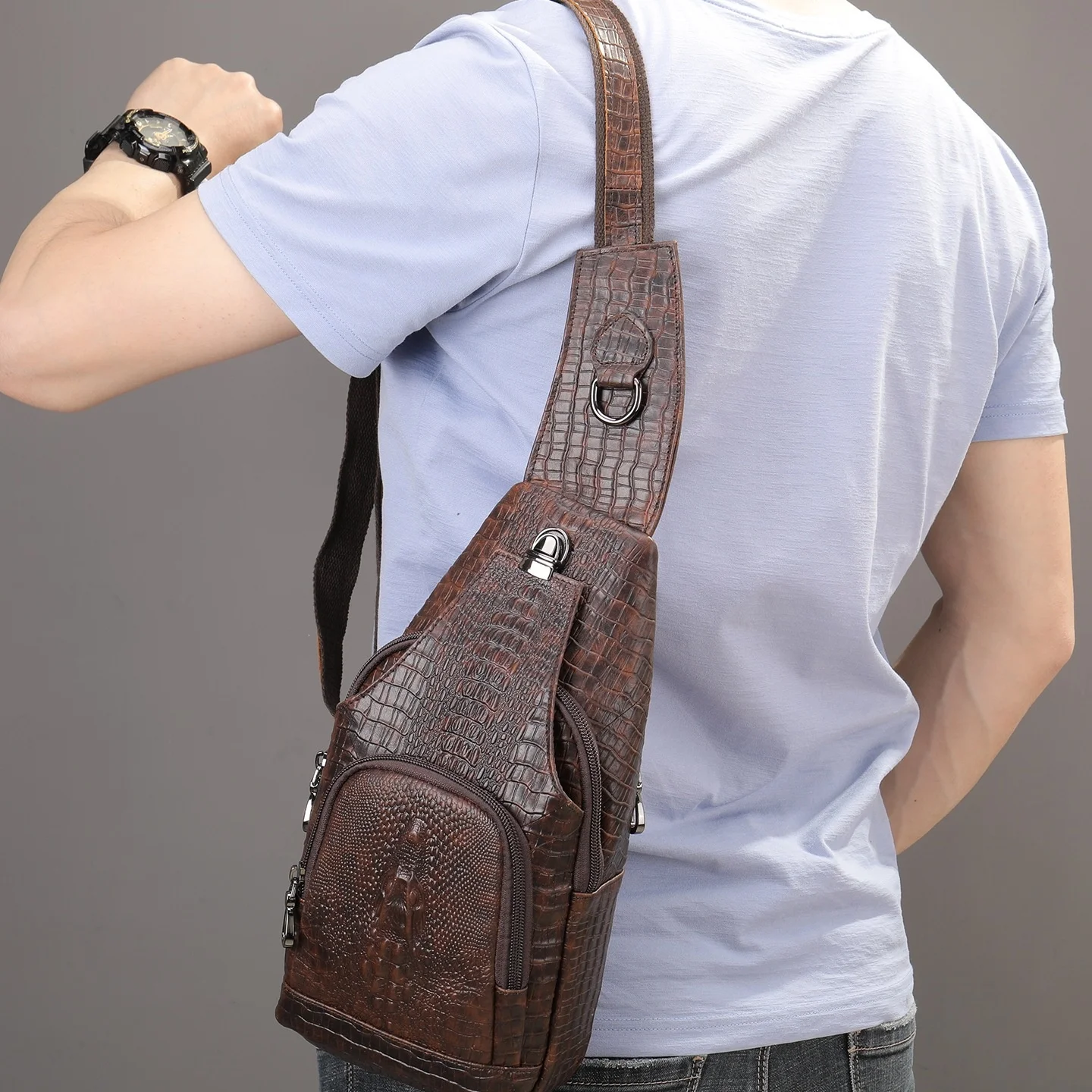 travel-commuter-men's-crossbody-small-bag-crocodile-pattern-new-style-sporty-men's-suede-chest-bag-summer-2023-china-made