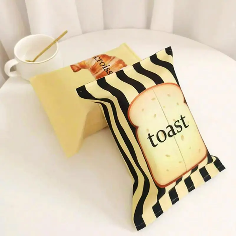 Tissue Box Holder toast croissant Print Tissue Organizer Desk Box Tissue Box Dispenser Creative Hangable Tissue Box for Bedroom