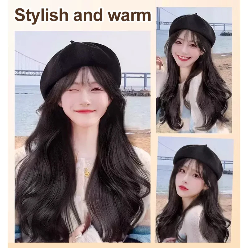 15inch Long Curly Hair Synthetic Wig Cap Beret Comfort Wig Cap Cap Hat Wig Comfort Wig