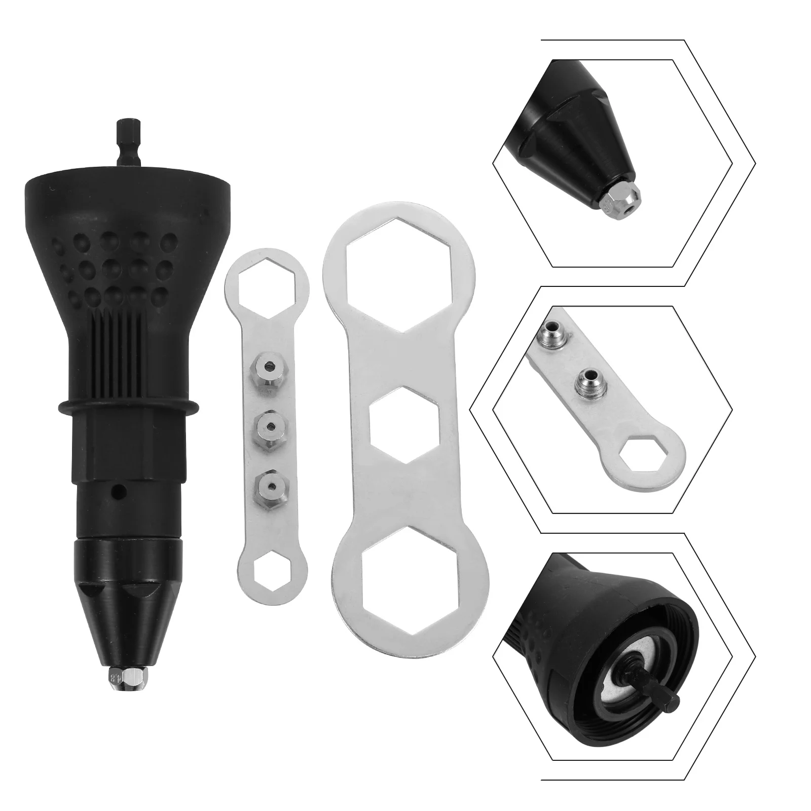 

1 комплект, электрический заклепочный гайковерт, черный адаптер для дрели, аксессуар для электромашины, многофункциональный беспроводной набор инструментов для заклепок