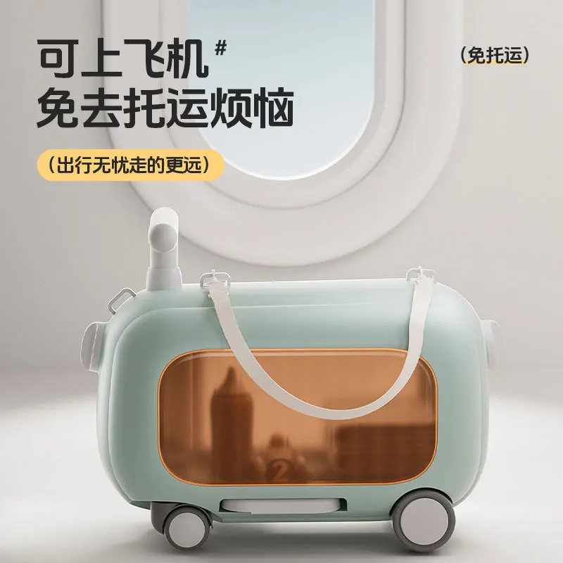 Suitcases on Wheels Kids Toddler Travel Suitcase Wiggle Car Ride on Storage Suitcase Children Carry on Luggage Large Capacity