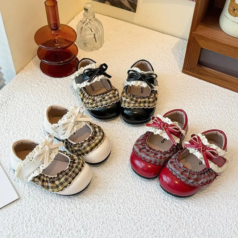 

Kawaii повседневная обувь, модная детская обувь, кожаная обувь для девочек, мягкая подошва в стиле ретро с кружевным бантом, туфли Мэри Джейн принцессы Лолиты для ребенка
