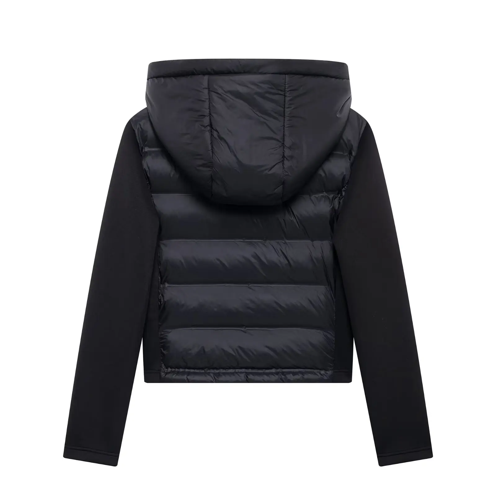 Black Women's Lightweight Warm Cotton Jacket High Neck Long Sleeve Zippered Hooded Sports Coat Slim Fit Short Quilted Coat