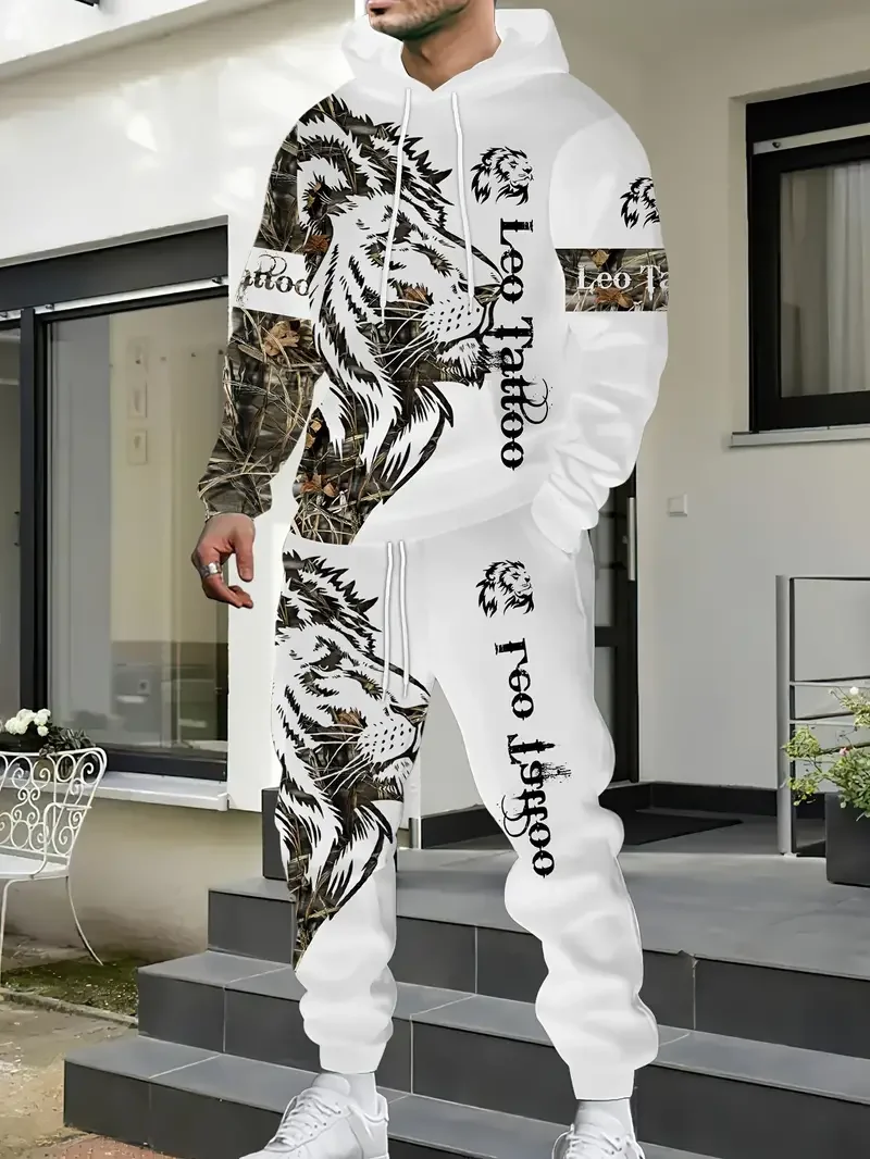 Herfst Dier Leeuw 3D Gedrukt Hoodie Pak Mannen Sweatshirts Hoodies Joggingbroek Casual Mode Tweedelige Trainingspak Set Man Kleding