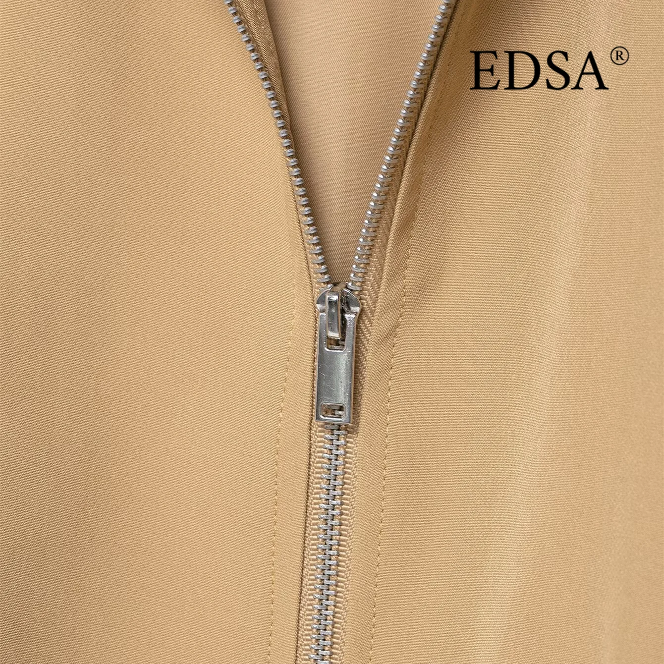 EDSA 여성 봄버 재킷 퍼프 슬리브 사이드 지퍼 턴다운 칼라 엘라스틱 트림 여성 캐주얼 코트 아우터웨어