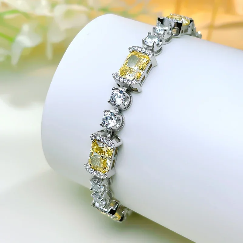 

Маленький желтый бриллиант 925, серебряный браслет-конфета, высокоуглеродистый модный легкий роскошный темперамент в Японии и Южной Корее, ювелирные изделия