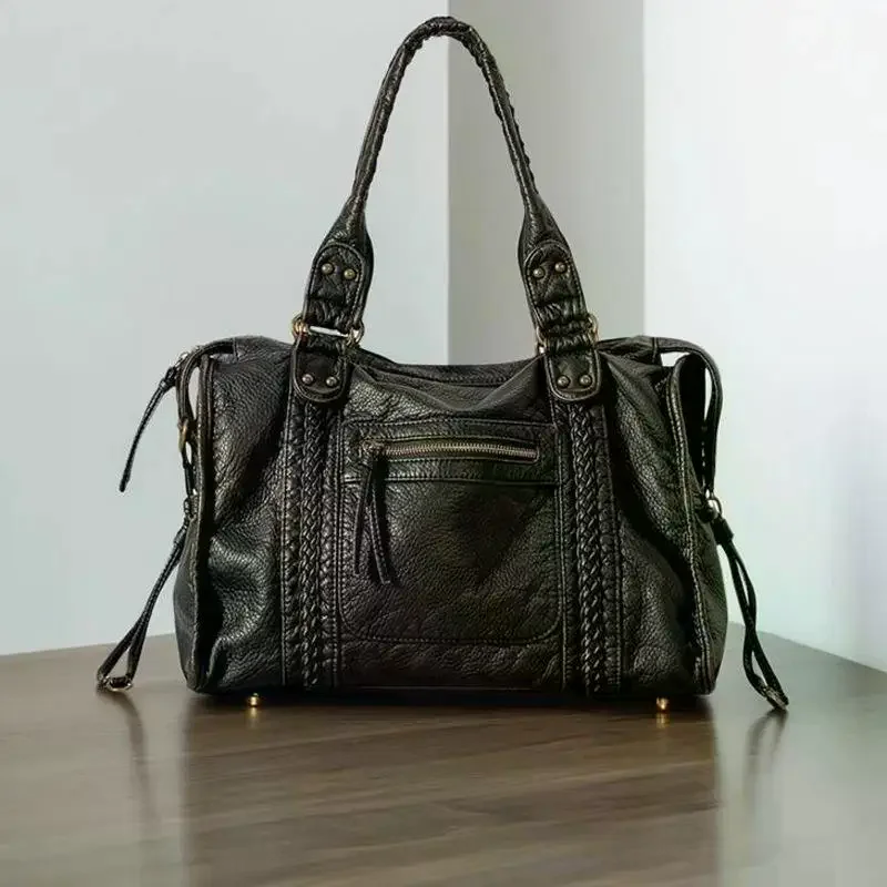 Unisex Large Compartment Soft Leather Punk Style Bag, Versatile Tote for Everyday and Travel, Perfect Gift Item