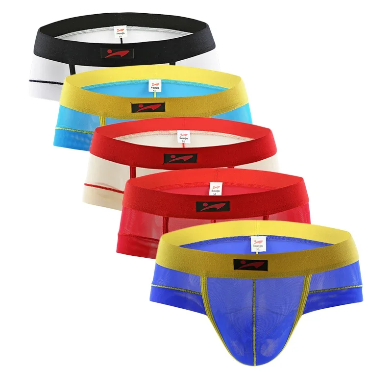 6PCS Men Briefs Sexy Mesh Underwear Bikini Panties Breathable Ultra Thin See-through Low Waist Slip Hombre U Convex Underpants