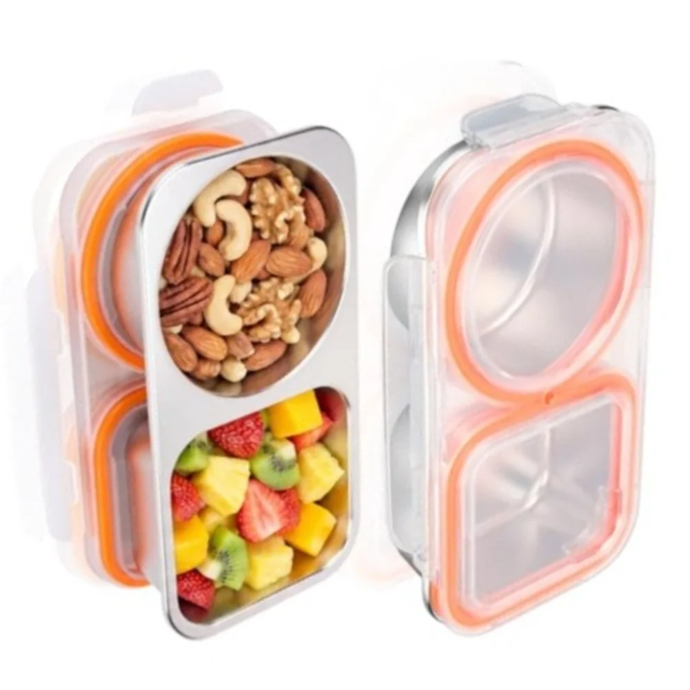 2-Pack Stainless Steel Snack Containers with Tight Seal Lids Designed to Hold 13.5 fl oz Per Unit for Portion Control