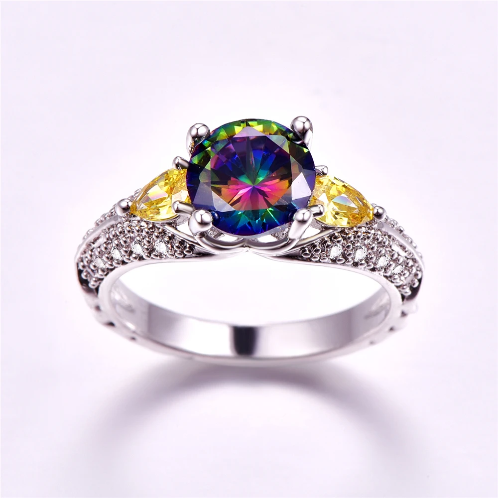 CiNily Gmstone joyería citrino arcoíris topacio anillo de plata joyería de diseño anillo de boda para mujer