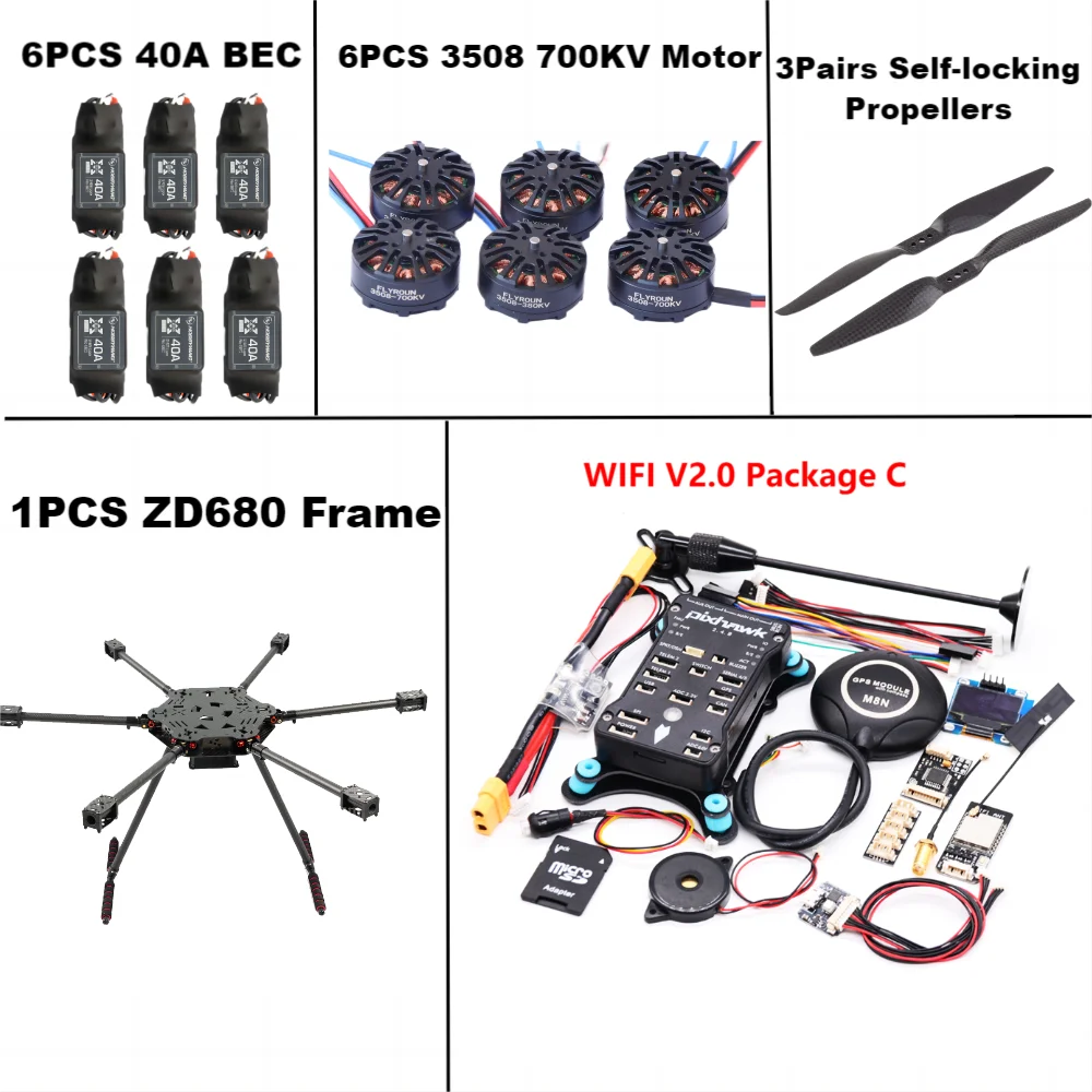 ZD680 PIXHAWK 2.4.8 Kit de cadre d'hexacopter à bras pliable hexa-rotor entièrement en Fiber de carbone pour copter avec train d'atterrissage inflodable
