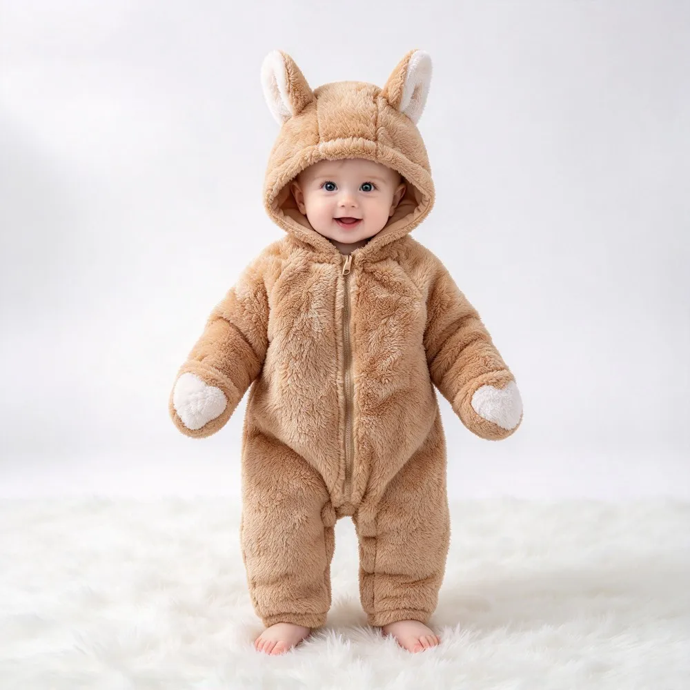 Mono de bebé de forro polar suave, de 0 a 18 meses, con capucha y diseño de animalitos, mono de panda y conejito, disfraz cálido con cremallera para recién nacidos.